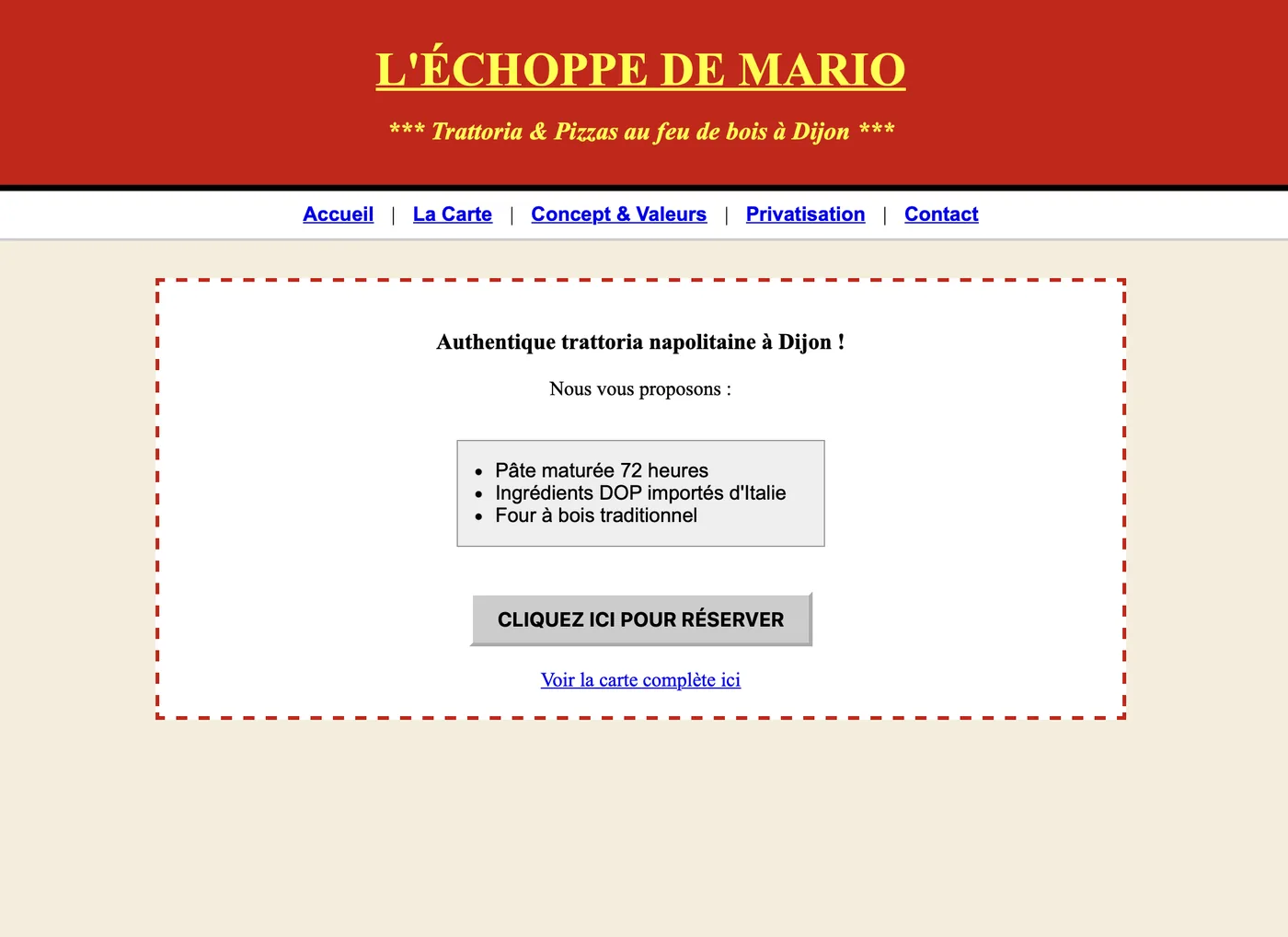 Avant : site vitrine basique